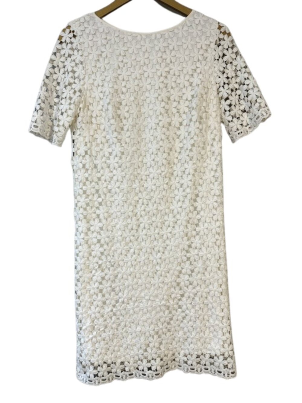 Tahari White Floral Lace Dress Mini Sheath Overlay Short Sleeve Bridal